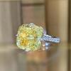 CopperWedding Ring Lady Bright Yellow Crystal Accessories for Women Fashion Aesthetic Jewelry for Engagement Party