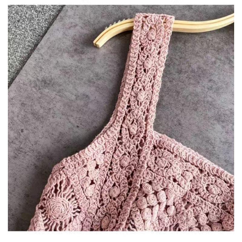 Богемный вязаный ажурный жилет, женский летний прямой накидка, свободный кружевной жилет без рукавов с U-образным вырезом