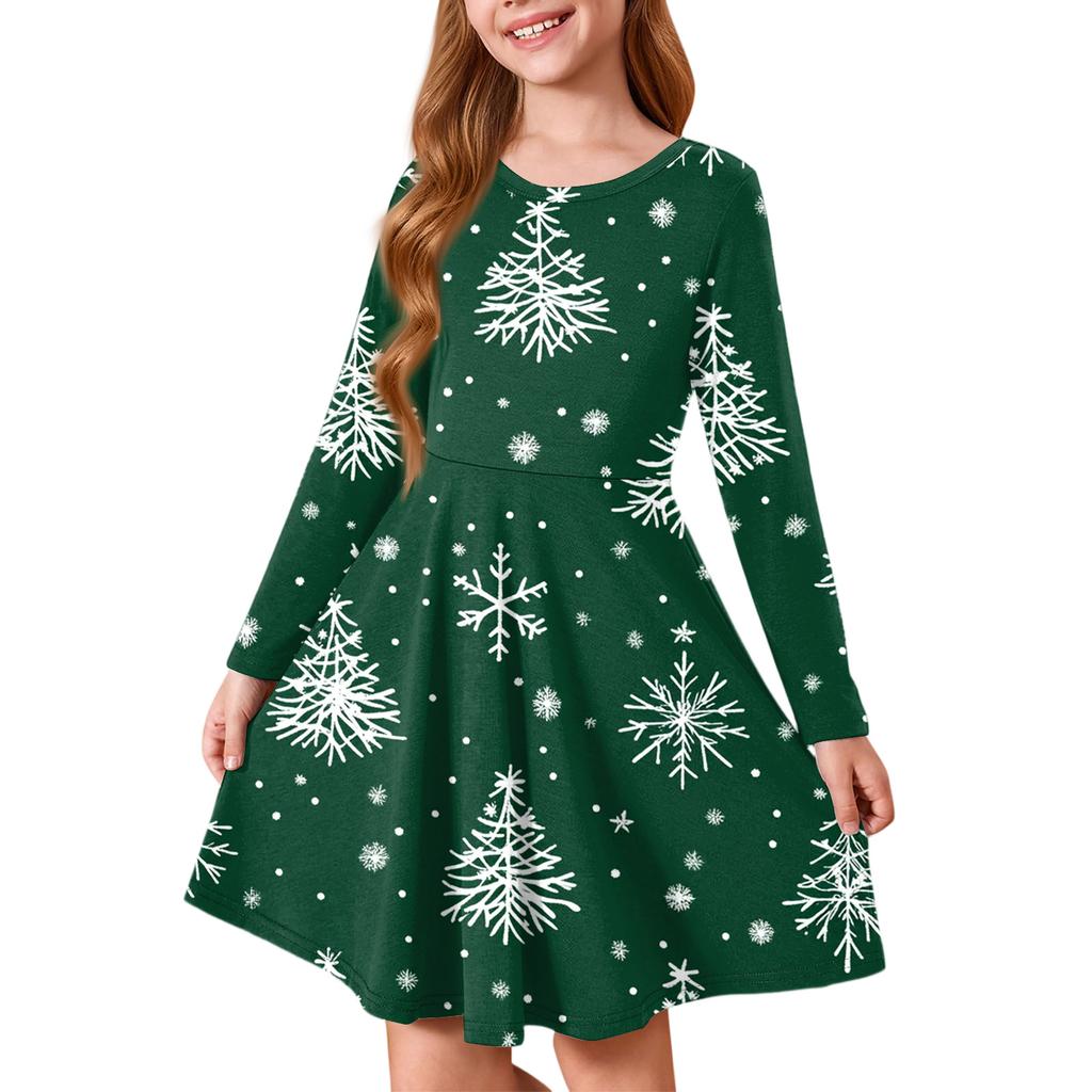Girls' Princess Dress - Long Sleeve A-Line T-Shirt Dress Christmas Day