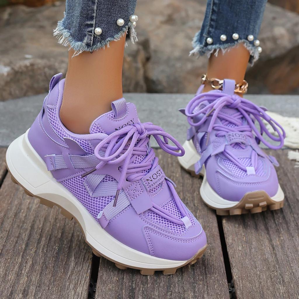 Модные женские кроссовки Новые дышащие сетчатые кроссовки на платформе Женские повседневные кроссовки на шнуровке Уличная дизайнерская обувь Удобная обувь с низким верхом для женщин