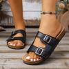 Плоские тапочки Осень Новые Круглый носок Открытый носок Металлическая пряжка Толстая подошва Нескользящие Износостойкие Шлепанцы
