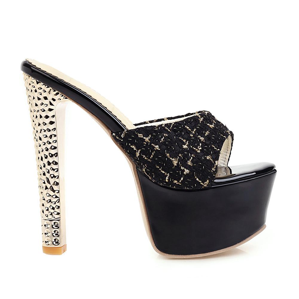 Сексуальные тапочки, женская летняя обувь, уличные туфли на высоком каблуке, шлепанцы на платформе, женские роскошные дизайнерские черно-белые сандалии, женские, большого размера