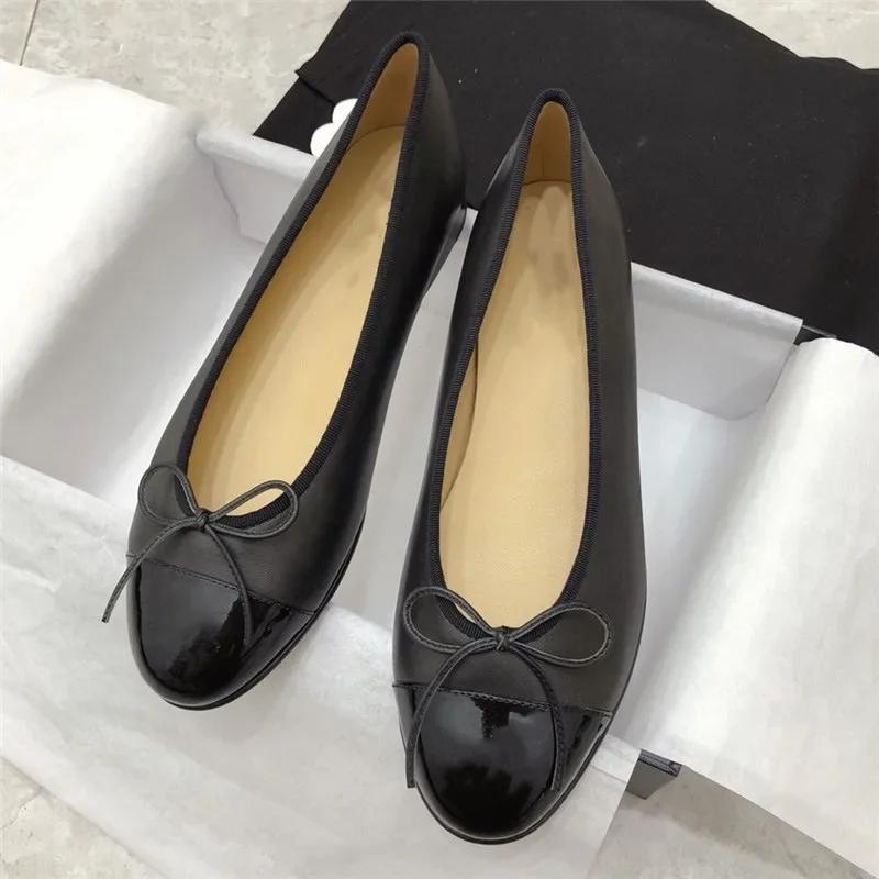Весна 2024 года, новые женские балетки с круглым носком и бантом на плоской подошве, с закрытым носком