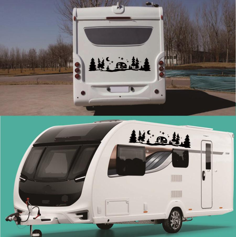 Для Кемпинга Автодом Звездный Лес Гора Наклейка на Стену Автомобиля Путешествия Кемпер Звезда Луна Дерево Автодом Виниловая Наклейка Домашний Декор