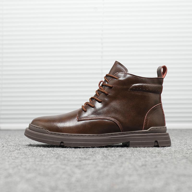 Newest Brand 2022 Autumn Genuine Leather Chelsea Boots For Men High Top Casual Shoes Retro Fashion Lace Up Martin Boots Men Shoes