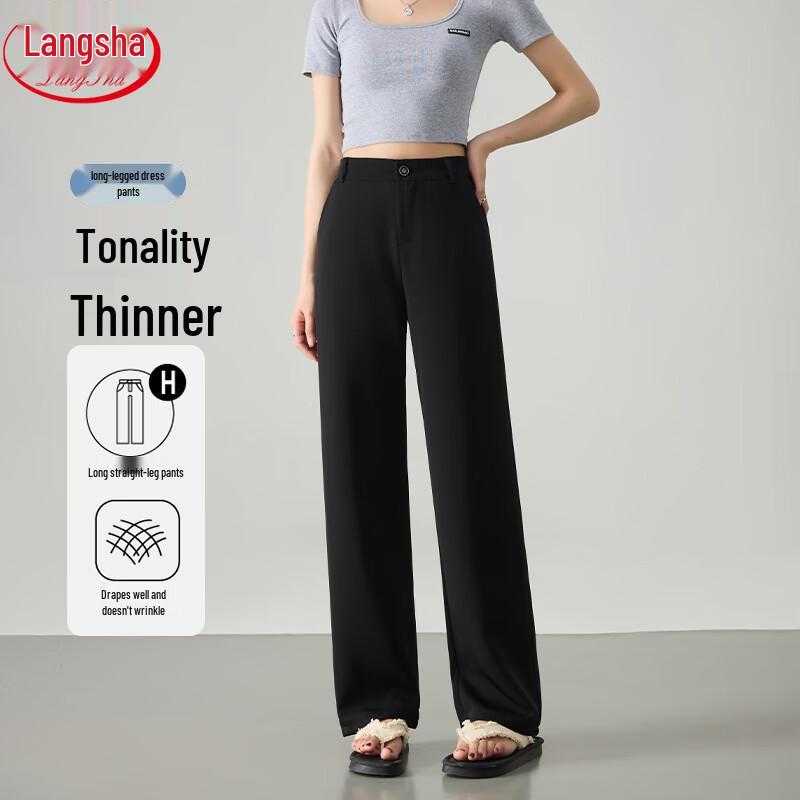 Langsha Women's High-Waisted Straight-Leg Drapey Suit Pants
