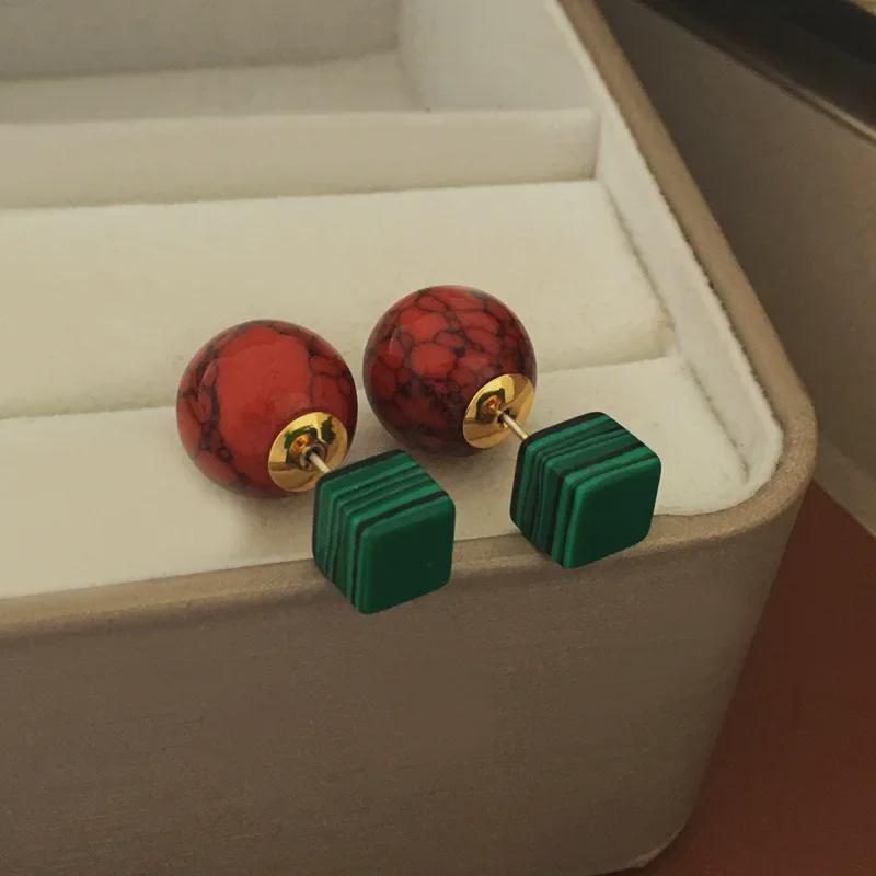 Элегантные контрастные серьги в стиле ретро с натуральным камнем — двусторонний стиль, легкая роскошь в европейском и американском стиле