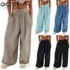 8 цветов, женские брюки с высокой эластичной талией, широкие свободные брюки, глубокий жилет, плиссированные карманы на щиколотках, однотонные мягкие женские повседневные брюки