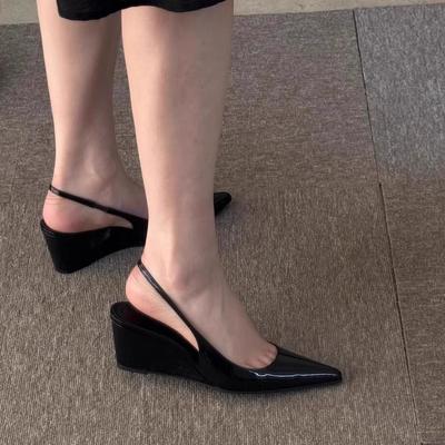 Нишевые высококлассные сандалии с острым клиновидным каблуком, сумкой на носке, весна и лето, новая кожа, универсальные, платформа знаменитости, одинарные туфли, высокие каблуки