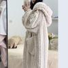 Женский набор фланелевой пижамы и халата - Коралловый флис, Длинный, Милый корейский стиль для домашней одежды осенью и зимой.
