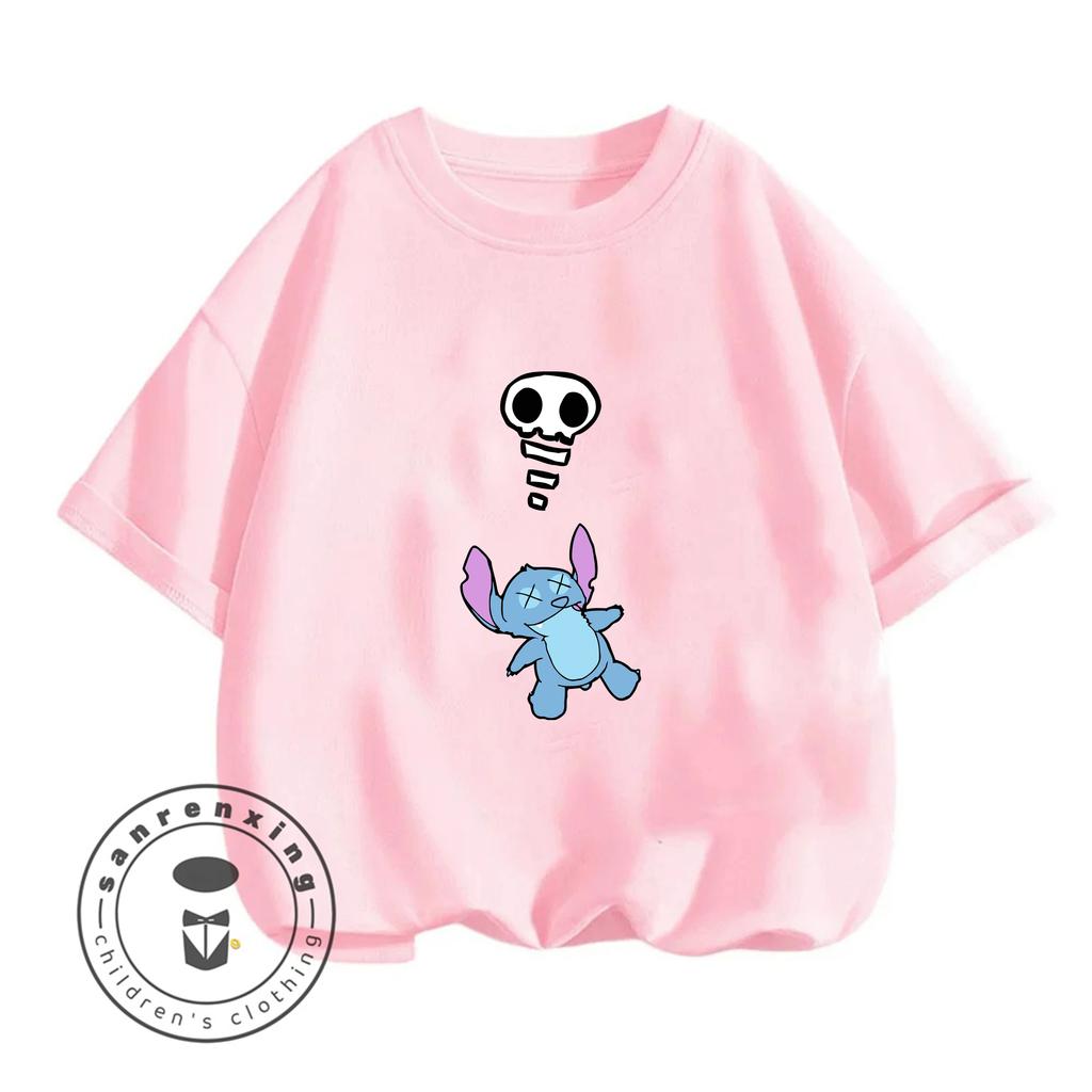 Футболка с рисунком Stitch Alien Smiley 2026 Девочки Лето Горячая Распродажа Повседневный Топ Новый Детский Стиль для Мальчиков