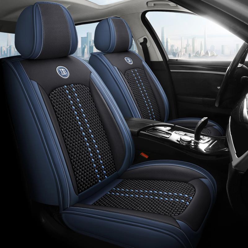 Высококачественные кожаные и ледяного шелка чехлы на автомобильные сиденья на 5 мест - Универсальная посадка, Дышащие, Противоскользящие, Легко устанавливаются