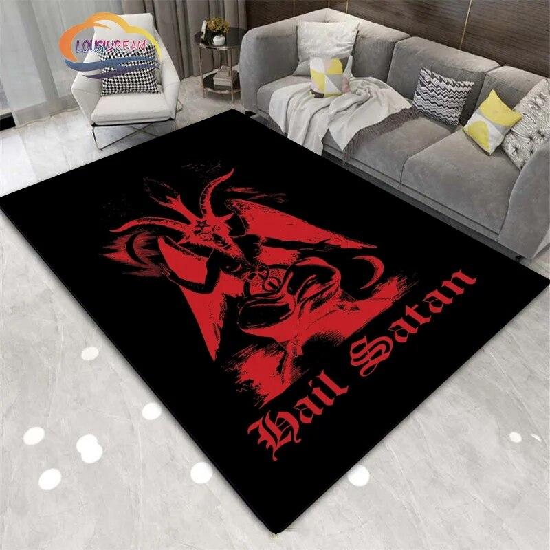 Demon Goat Baphomet carpet-Satanic Skull Inverted Pentagram Area Rug-Gothic Satanic Rug-Living Room Bedroom Decorative Floor Mat