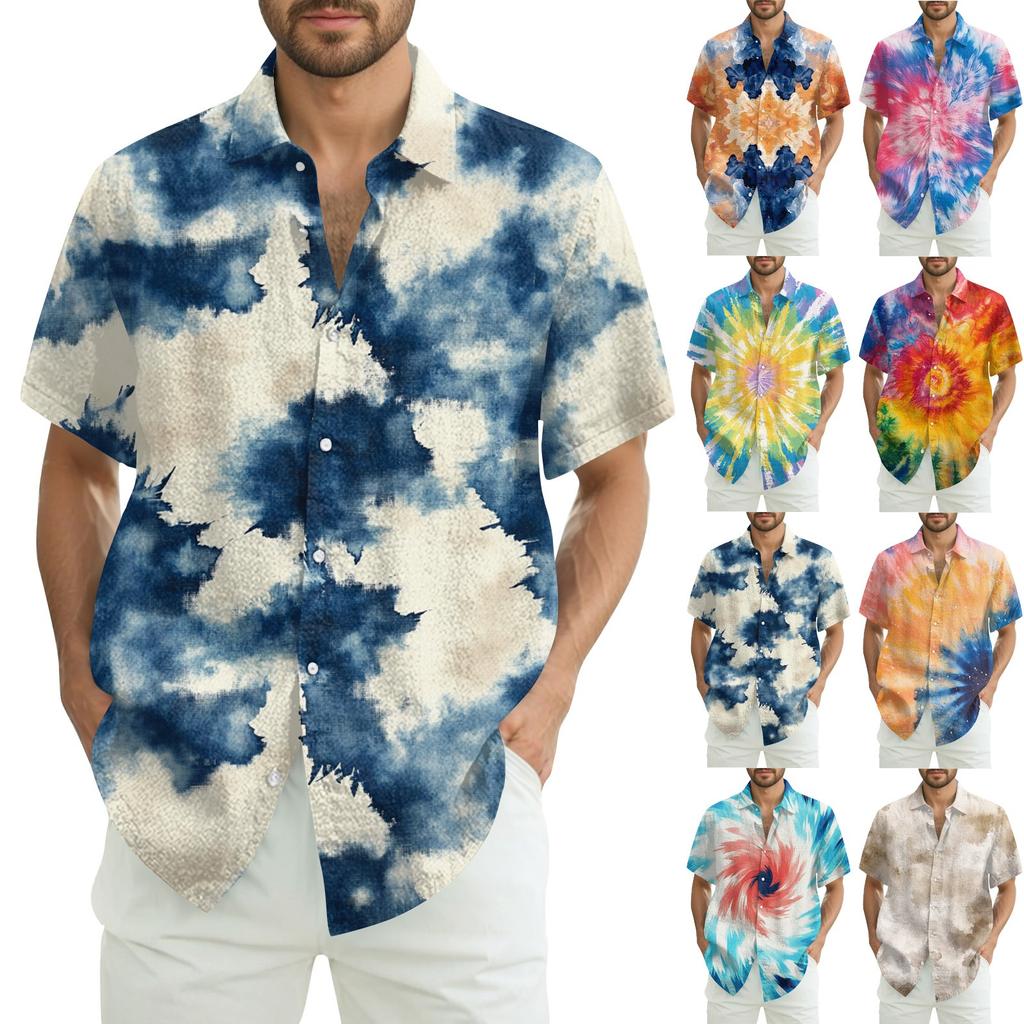 Men's Fashion Loose Tie-Dye Printed Short Sleeve Beach Shirt