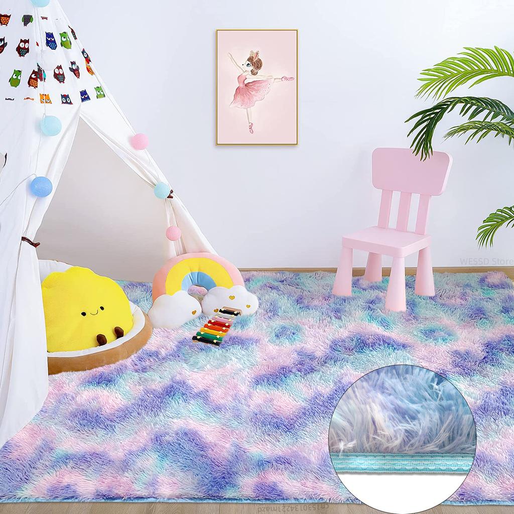 Красочный плюшевый ковер для спальни, градиентный мохнатый ковер, украшение для дома, милый радужный пушистый ковер, скандинавский стиль, напольный коврик для детской комнаты