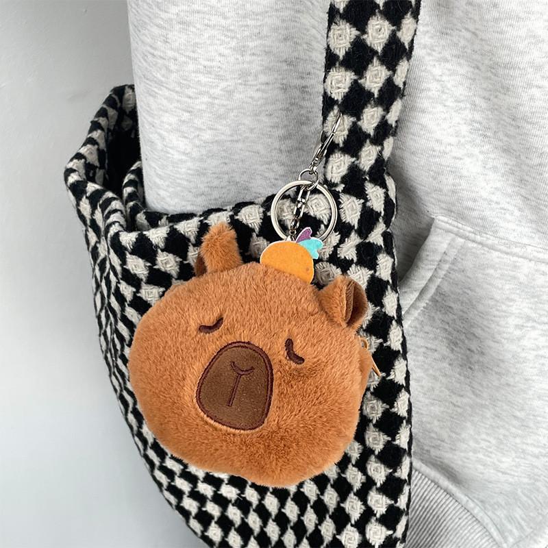 Green Guitar Capybara Plush Toy Short Fur Musical Student Backpack Keychain Cute Collectible Gift