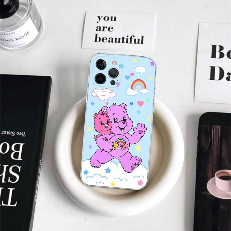 Cute Cartoon C-Care Bear Phone Case For iPhone 17 16 15 14 13 11 12 Pro Max 16 Plus Transparent