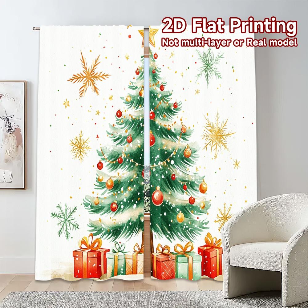 2pcs,Curtains Christmas Tree Gifts Snowflakes_b Modern Curtains&Window Treatment Machine Washable Fabric Curtains Decorations
