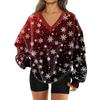 Женская модная повседневная толстовка с длинным рукавом и V-образным вырезом с рождественским принтом