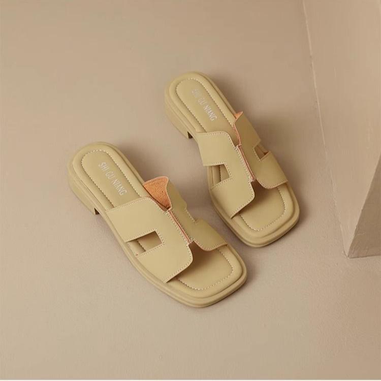 Летняя женская обувь из мягкой кожи на низком каблуке с квадратным носком, в римском ретро-стиле, коричневые французские женские сандалии с открытыми пальцами