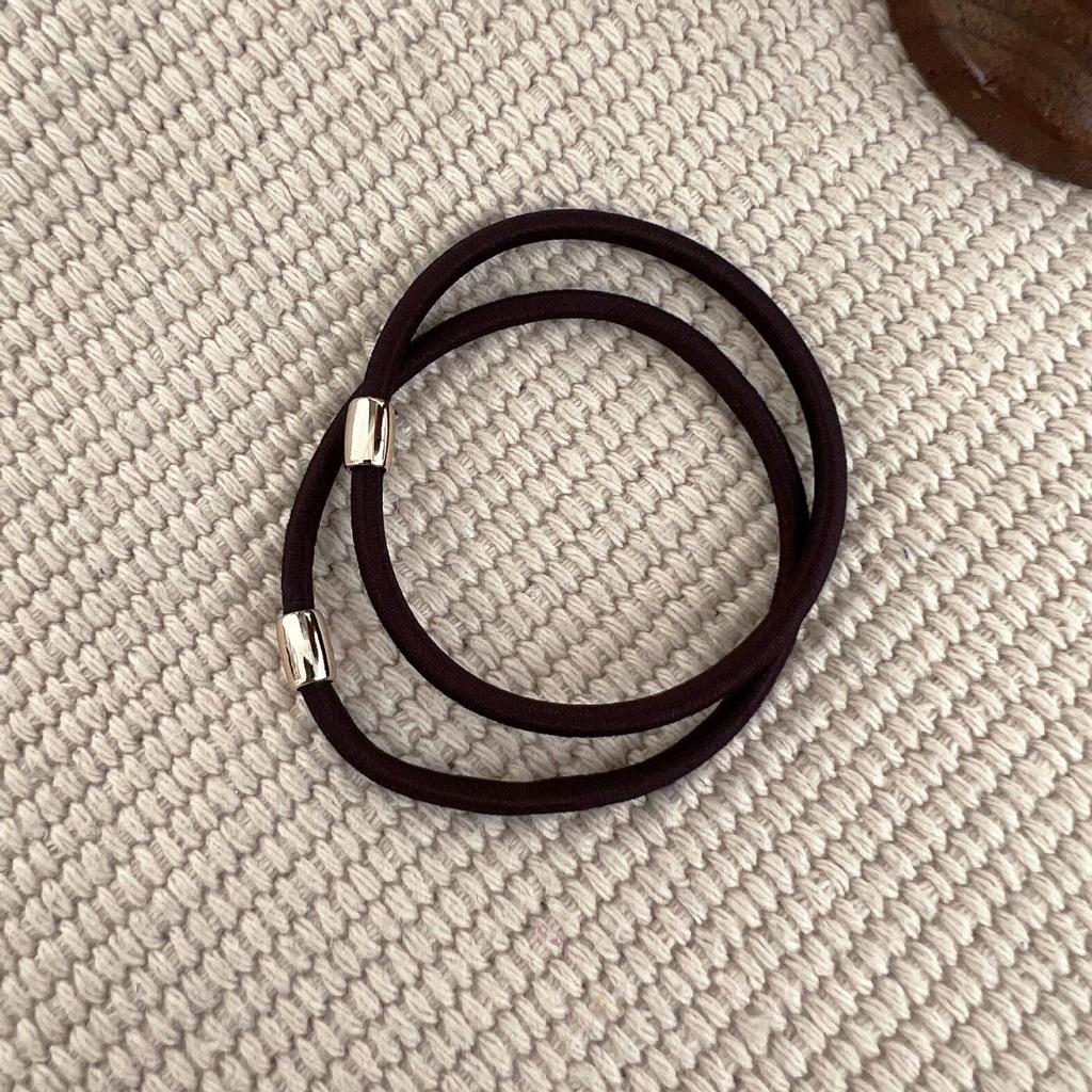 Set of 2 Korean Style Coffee Color Elastic Hair Bands with Gold Beads