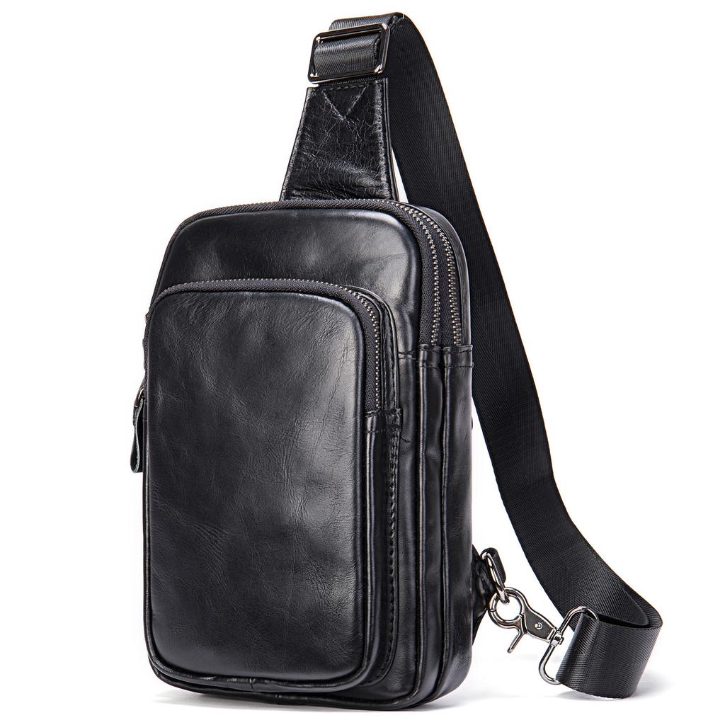 Men's Satchel Casual Chest Bag Large Capacity Crossbody Bag Fashion Trend Head Layer Cowhide Chest Bag