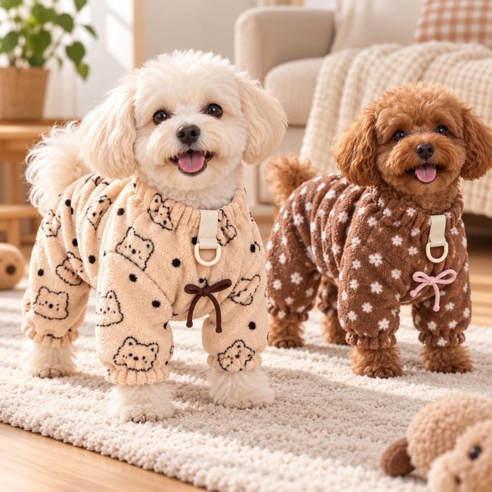 Fleece Lined Dog Overalls Thicken Warm Pet Outfits Cute Dog Pajamas For Small Dogs