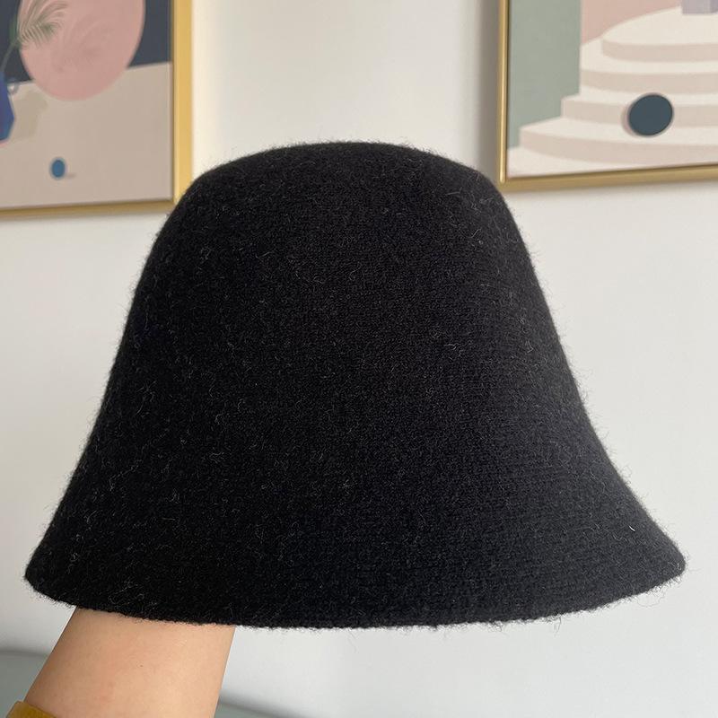Осень и зима однотонная шерсть модная теплая шляпа-ведро женская однотонная маленькая вязаная шляпа-ведро прилив