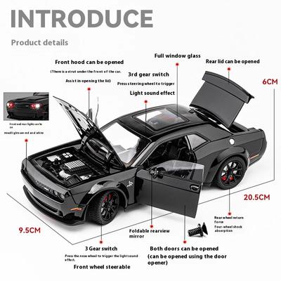 1:24 Dodge Challenger SRT Hellcat Redeye Muscle Alloy Diecast Модель автомобиля Компьютерный настольный компьютер DIY High Simulation Коллекция Орнамент