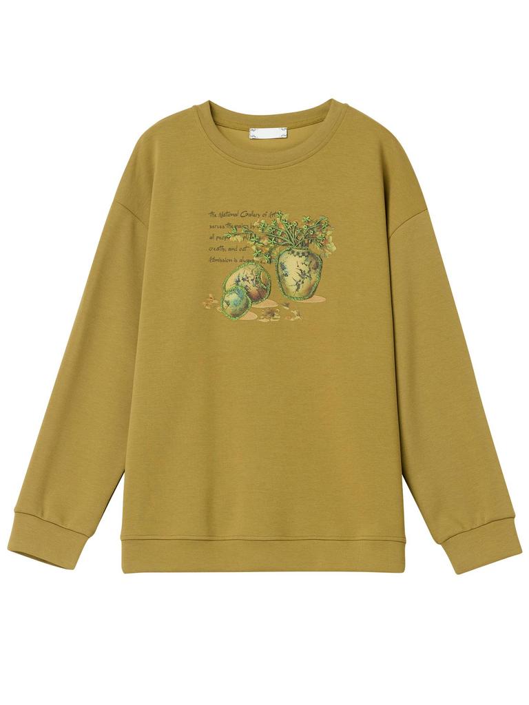 Plus Size Round Neck Printed Sweatshirt for Middle-Aged Women - Spring/Autumn Style, Loose Fit, Fashionable Mom Top