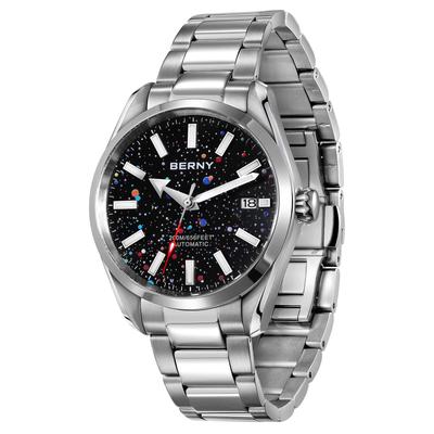 BERNY Автоматические часы для 200 м водонепроницаемые Супер светящиеся Механические Полностью из нержавеющей стали Аналоговые Сапфировое стекло Календарь в комплекте Мужские, Мужские часы, Серебристые, Часы,