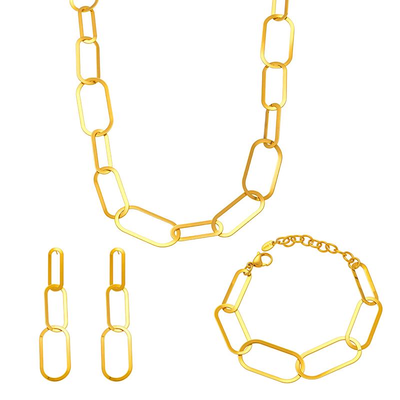 Толстая цепь ожерелье браслет серьги из нержавеющей стали с 18-каратным золотым покрытием наборы ожерелий браслетов серег-подвесок для женщин