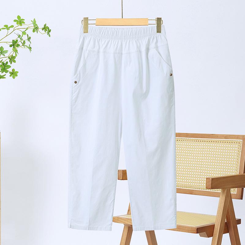 Elastic High Waist Cotton Capris for Middle-Aged and Elderly Women - Summer 2026 Casual Style for Young Mothers.