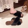 Black High-end Flat-bottomed Outer Wear Fluffy Slippers Female 2025 Autumn and Winter New One-pedal Fairy Velvet Cotton Slippers