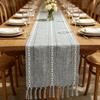 Boho Crochet Hollow Cutwork Table Runner Cotton Linen Tassel Fringe Boho Farmhouse Long Dining Kitchen Coffee Table Party Holiday Decor