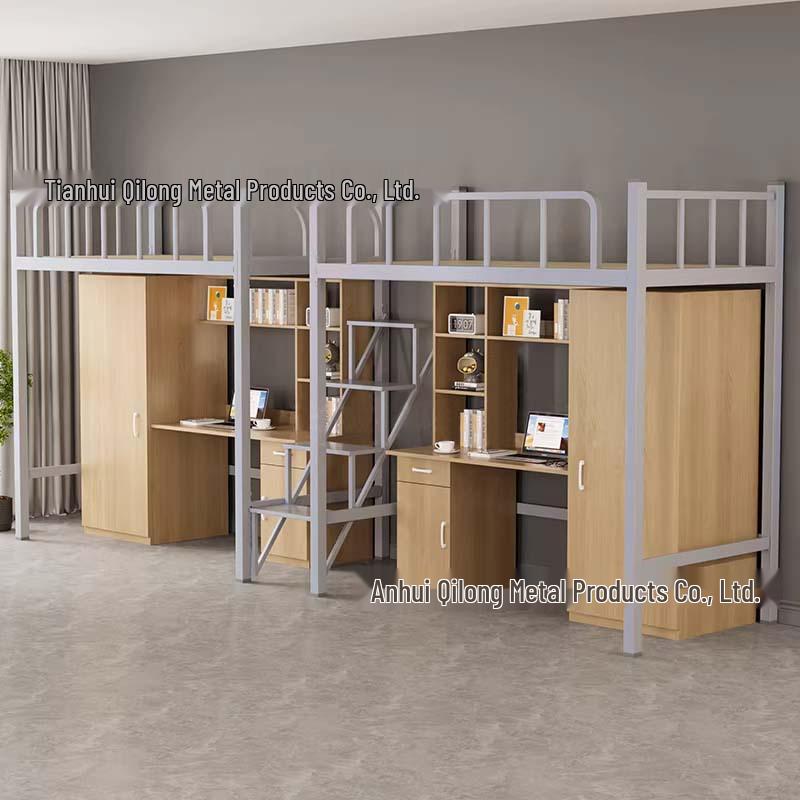 Iron Frame Loft Bed with Desk – Ideal for Dorms and Apartments