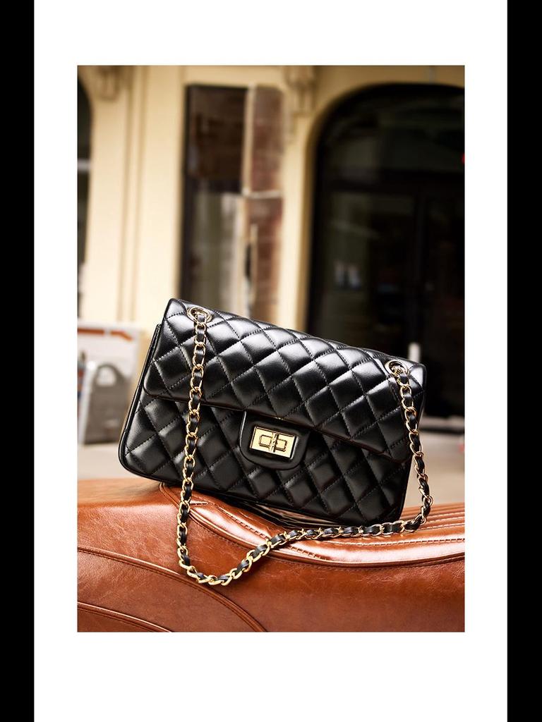 Fang Pangzi CF Caviar Style Diamond Shoulder Messenger Bag - Genuine Leather Women's Niche Design