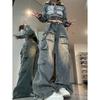 Multi Pocket Design High Street American Workwear Jeans Women's Wide Leg Loose Pants