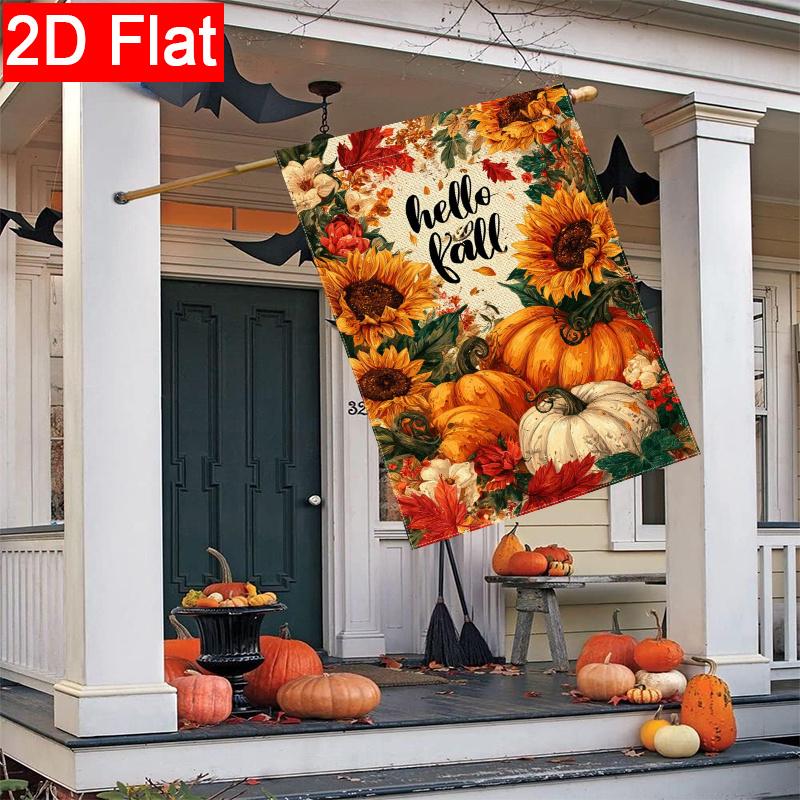 2D Flat, 2D Flat Thanksgiving Pumpkin Hello Fall Garden Flag_2-28x40 Inch Outdoor Garden Flag Double-sided Home Decoration Courtyard Decoration Outdoo