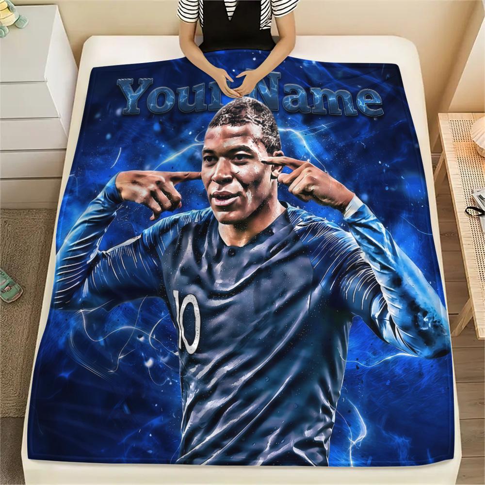 1PC Custom Name Mbappe Patterned Flannel Blanket Suitable For All Seasons for Home Decor Warmth and Comfort Gifts Holiday Present -HE155
