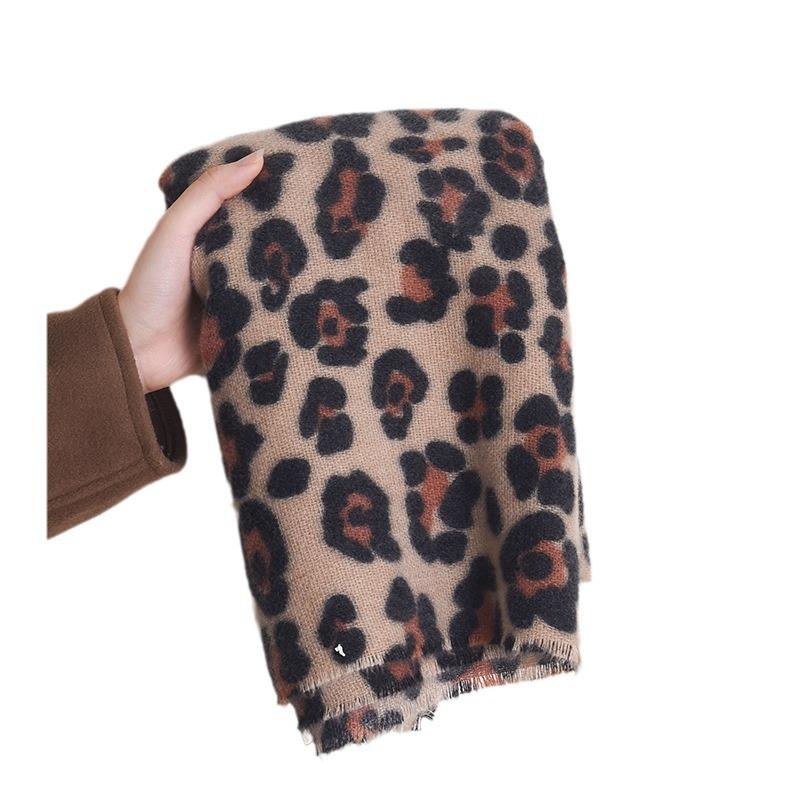 New Style Scarf for Women In Winter Korean Style Leopard Print Scarf Printed High End Imitation Cashmere Thickened Warm Shawl