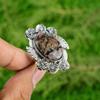Natural Honey Dendrite Opal 925 Silver Flower Adjustable Ring For Women