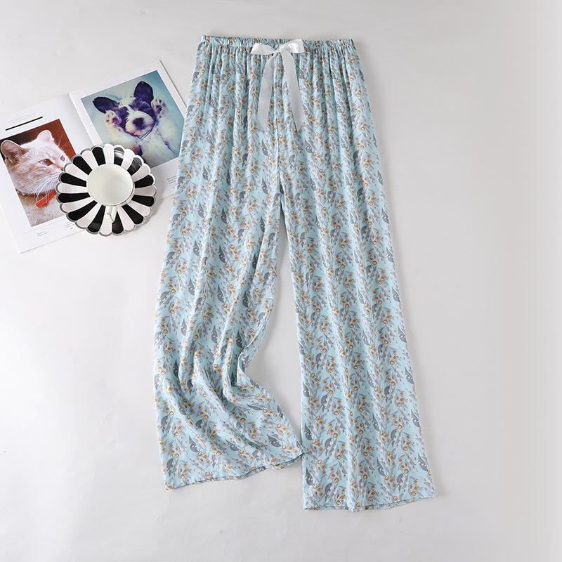 Весенние и летние тонкие домашние брюки, женские милые повседневные брюки с цветочным принтом, которые можно носить на улице, свободные домашние цельные пижамные брюки