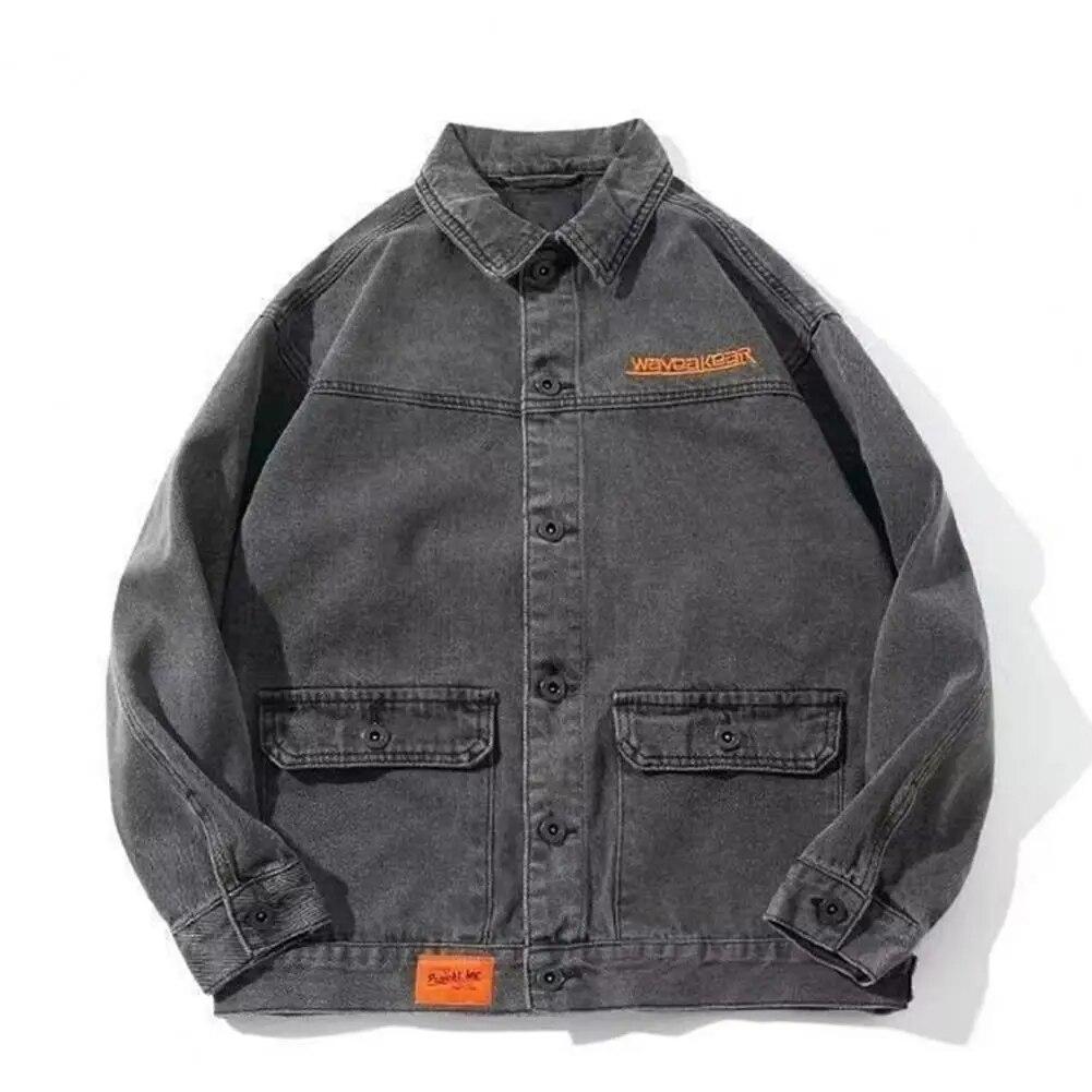 M-4XL Мужская джинсовая куртка с отложным воротником, однобортный свободный кардиган с длинными рукавами, теплое весенне-осеннее джинсовое пальто большого размера