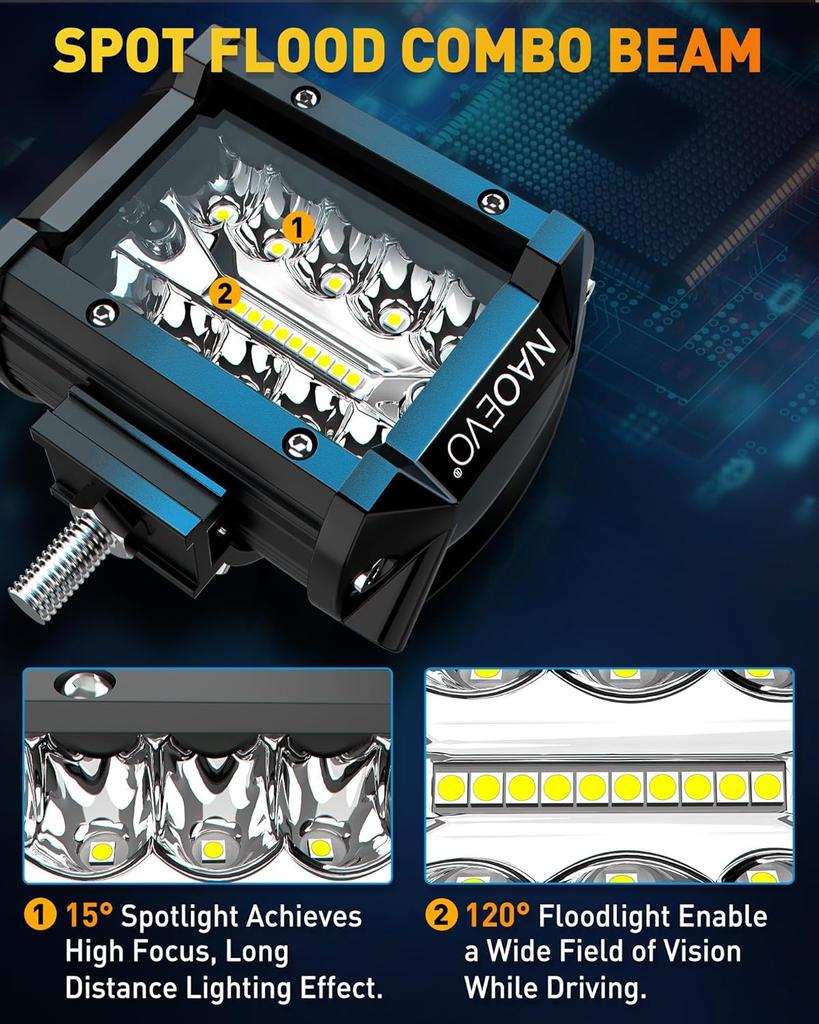 NAOEVO 4 дюйма 2 шт. светодиодные фары Pod Lights Spot Flood Combo светодиодные противотуманные фары для вождения 4x4 Off Road Фары рабочие фары для грузовика, лодки, квадроцикла, UTV, джипа