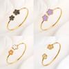New Creative Stainless Steel Five-Leaf Flower Open Bangle Temperament For Woman Party Birthday Zircon Gift Daily Wear Clover