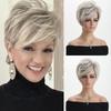 Synthetic Mixed Grey Old Woman Wig Ombre Short Wave Hair Natural Layered Grandmother Wigs with Bangs Cosplay Costume