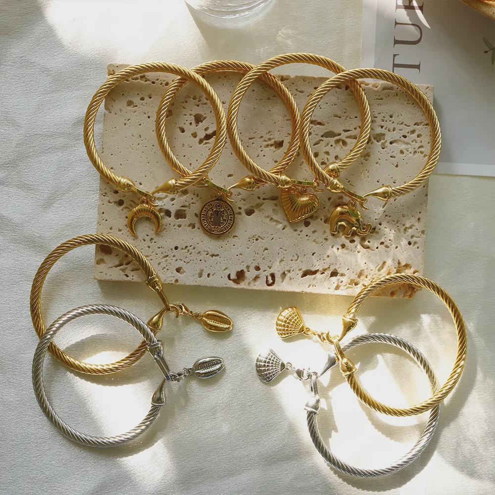 Элегантный браслет из нержавеющей стали с бриллиантовым акцентом и невыцветающей пряжкой в форме подковы