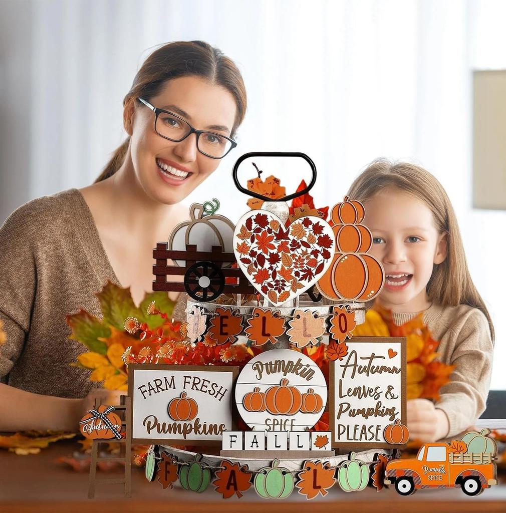 Набор слоев для украшения подноса из 23 предметов, украшение на День благодарения, тыква, кленовый лист, украшение в виде грузовика