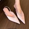 Meixian Out of the Circle! White Lace Pointed Head Low Heel Single Shoes Women's Spring